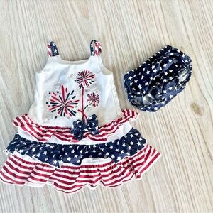 Bonnie Baby Red and White Casual Dress with Ruffled Layers and Diaper Cover